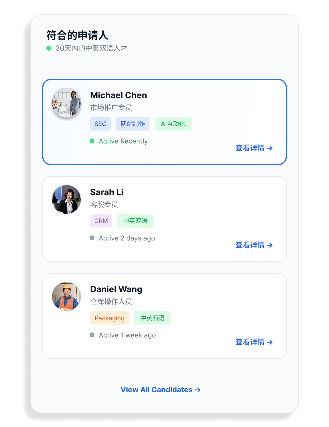 Matched candidates preview